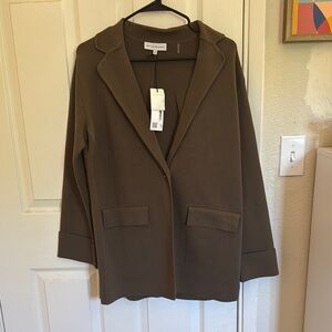 White + Warren Brown Blazer Relaxed Fit Soft Fabric